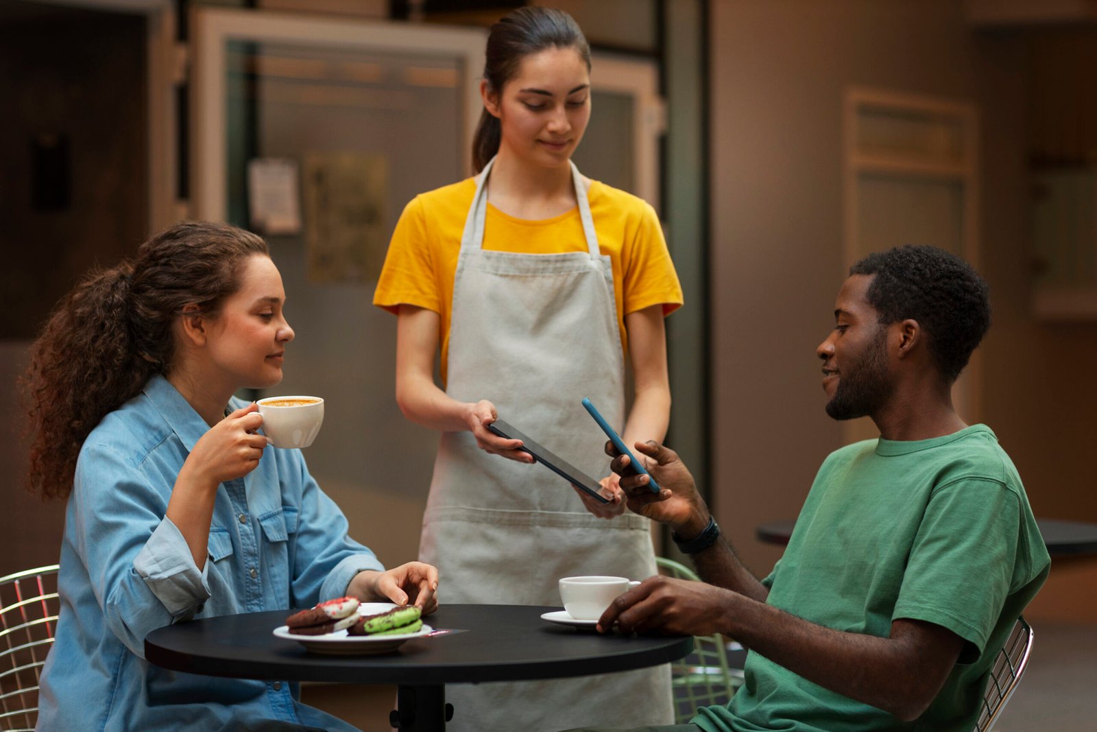 Garçonete realizando atendimento em restaurantes