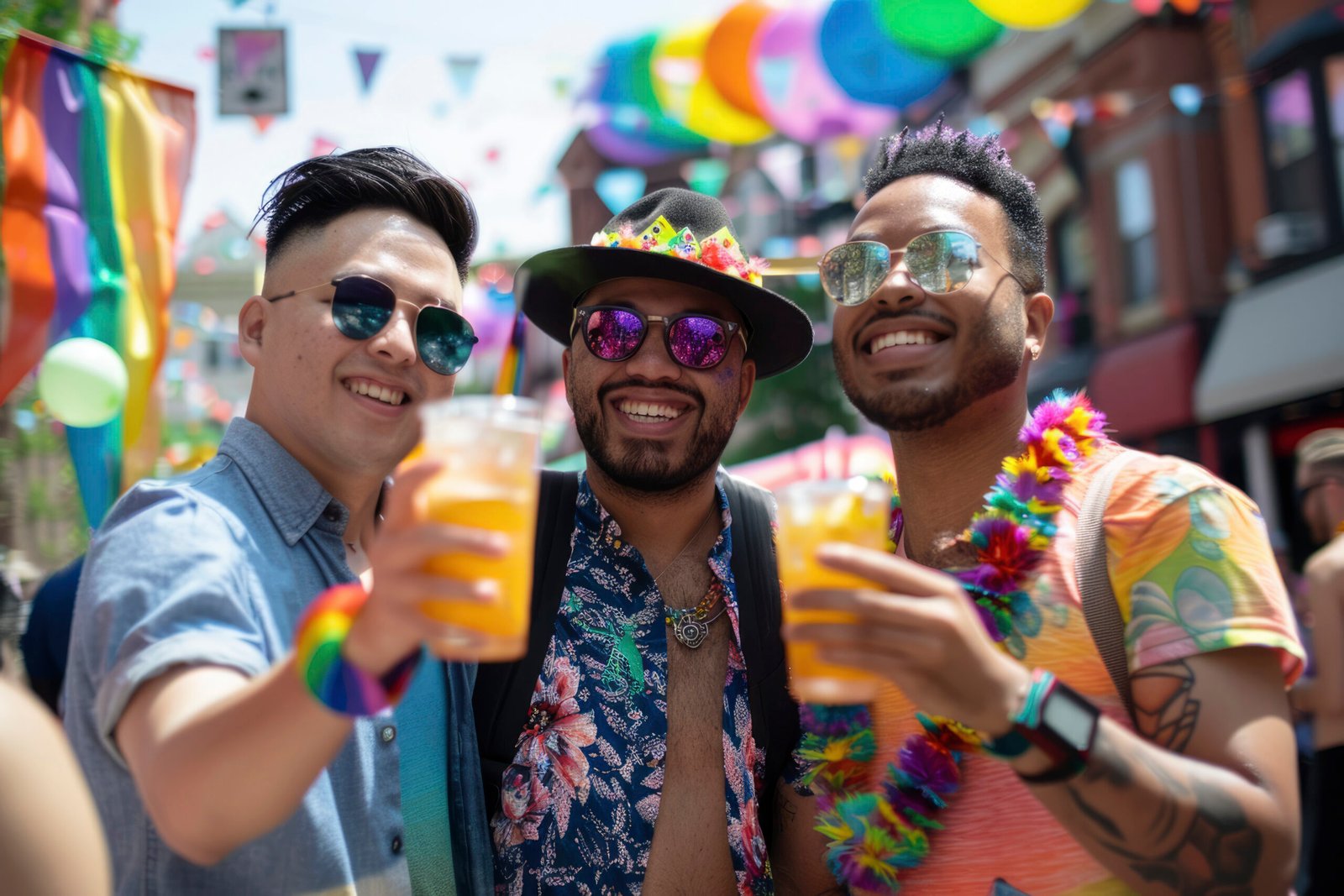 Marketing para restaurantes em eventos: pessoas celebrando em ambiente festivo, brindando com bebidas e vivendo uma experiência de marca ao ar livre.